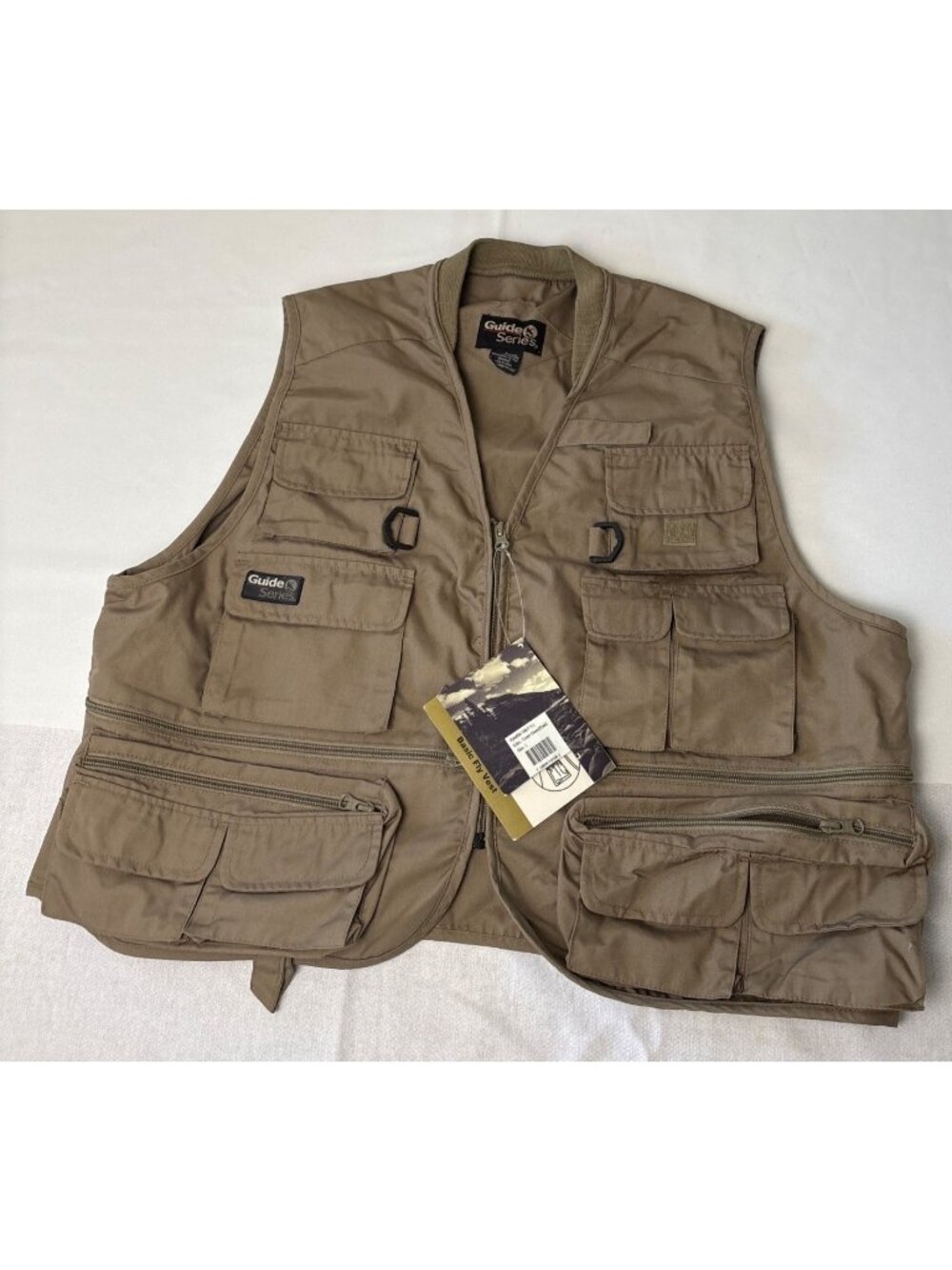 Guide Series Mens Basic Fly Fishing Vest Large Covert Green 15 Pockets Lightweig